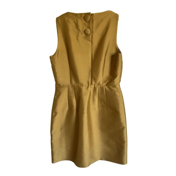 ANTHROPOLOGIE Maeve Chardonnay Sheen Dress 8 Cutout Silk Wool Blend Sleeveless Y - Picture 2 of 12